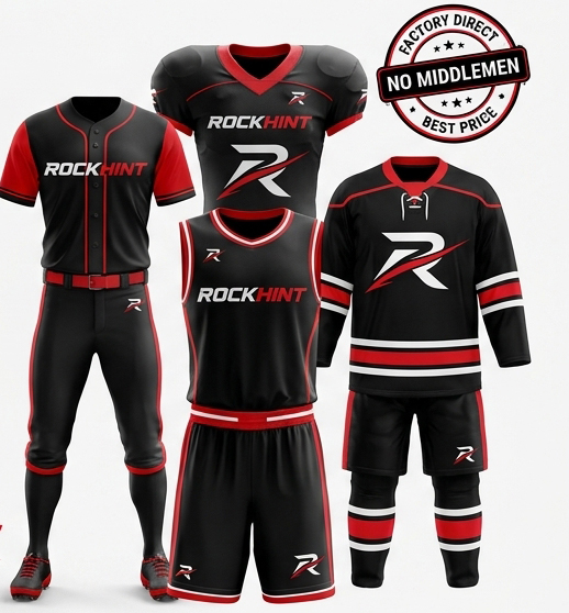 Rockhint custom baseball, American football, basketball and ice hockey uniforms made in Sialkot