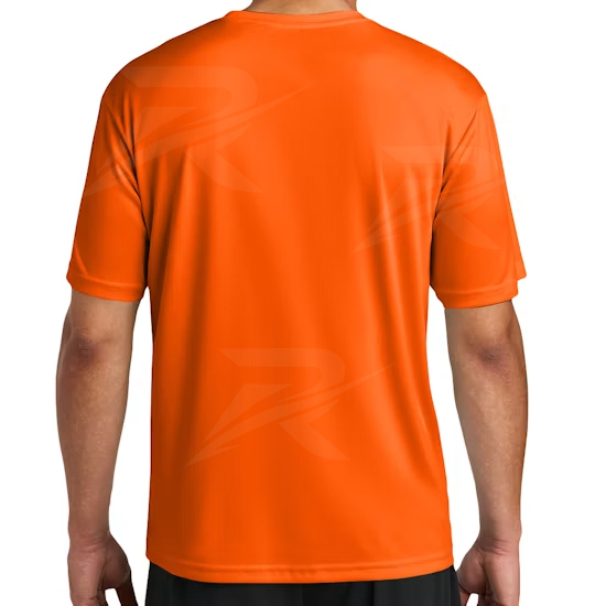 Orange custom performance T-shirt, back view