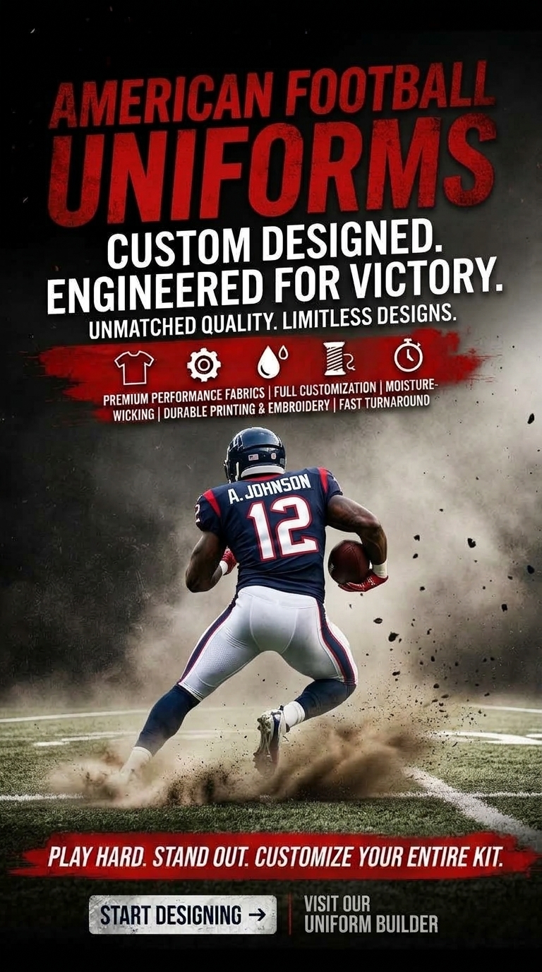Custom American football uniforms made by Rockhint in Sialkot