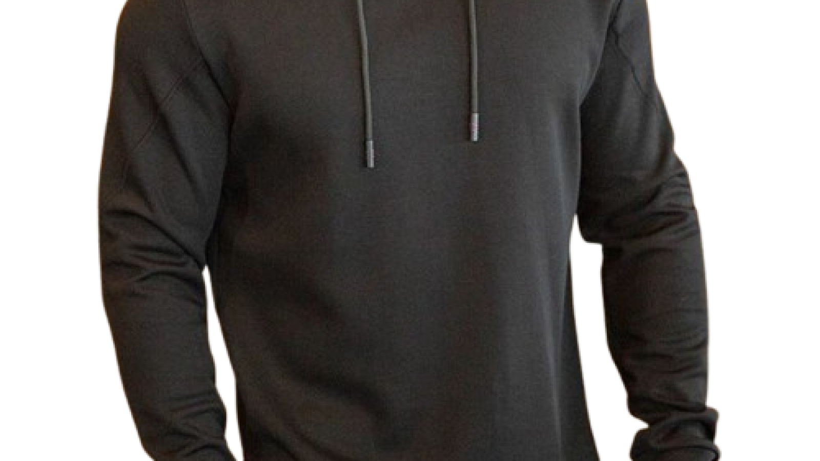 Black custom performance hoodie with drawcord hood, athletic fit and curved hem