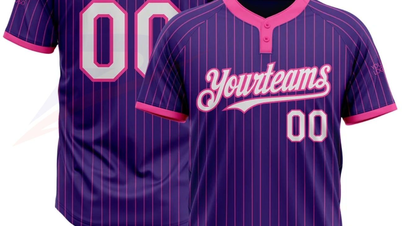 Custom two-button baseball jersey, front view