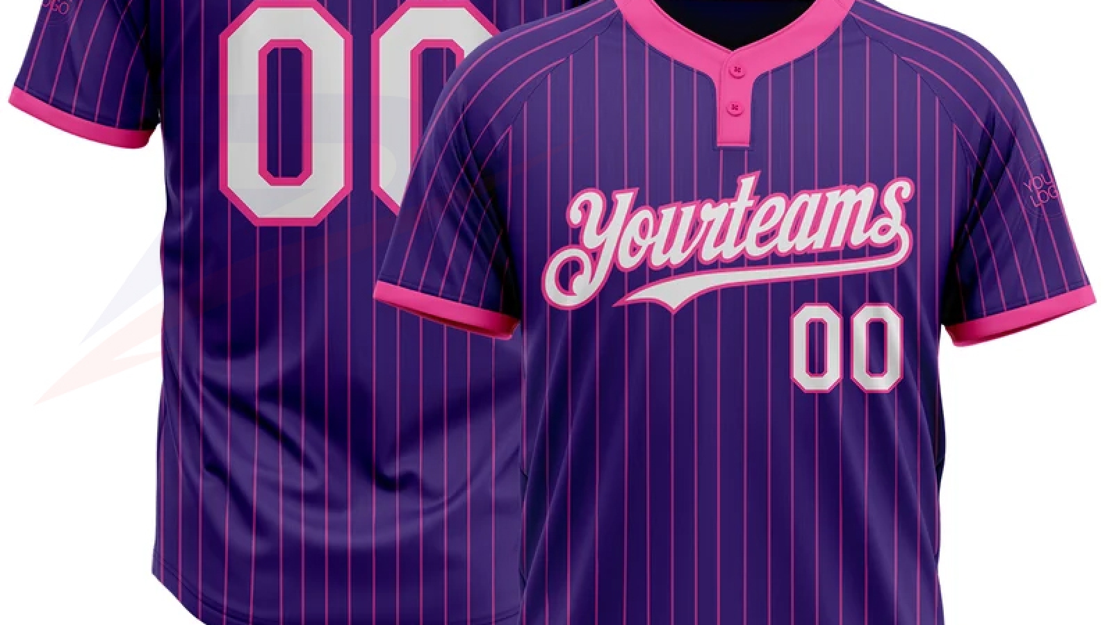Custom two-button baseball jersey, front view