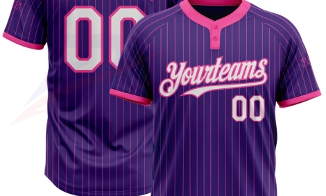Custom two-button baseball jersey, front view