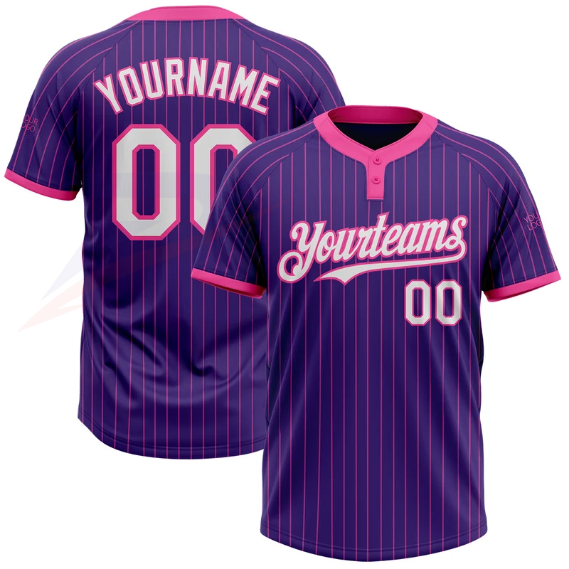 Custom two-button baseball jersey, front view