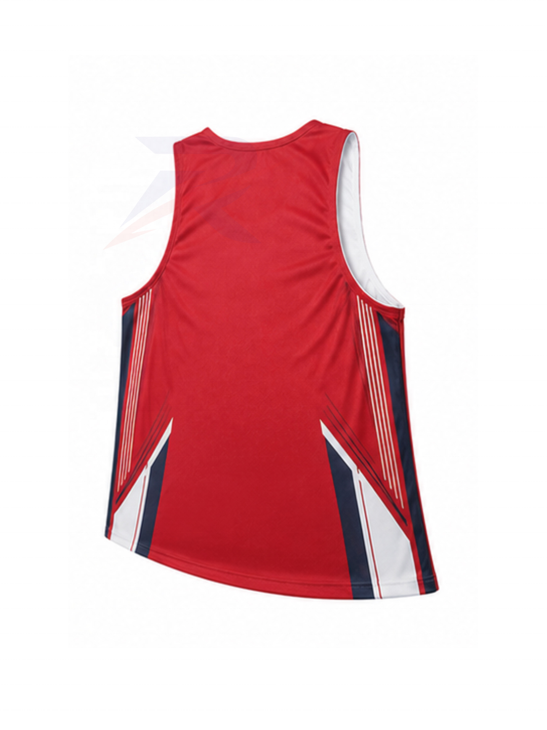 Custom reversible basketball jersey in red, side view