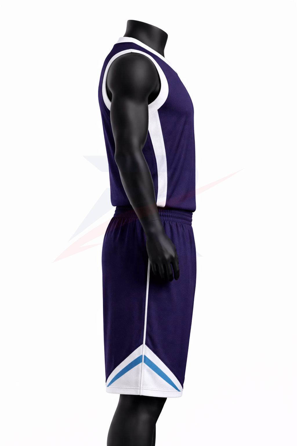 Custom navy basketball uniform, side view